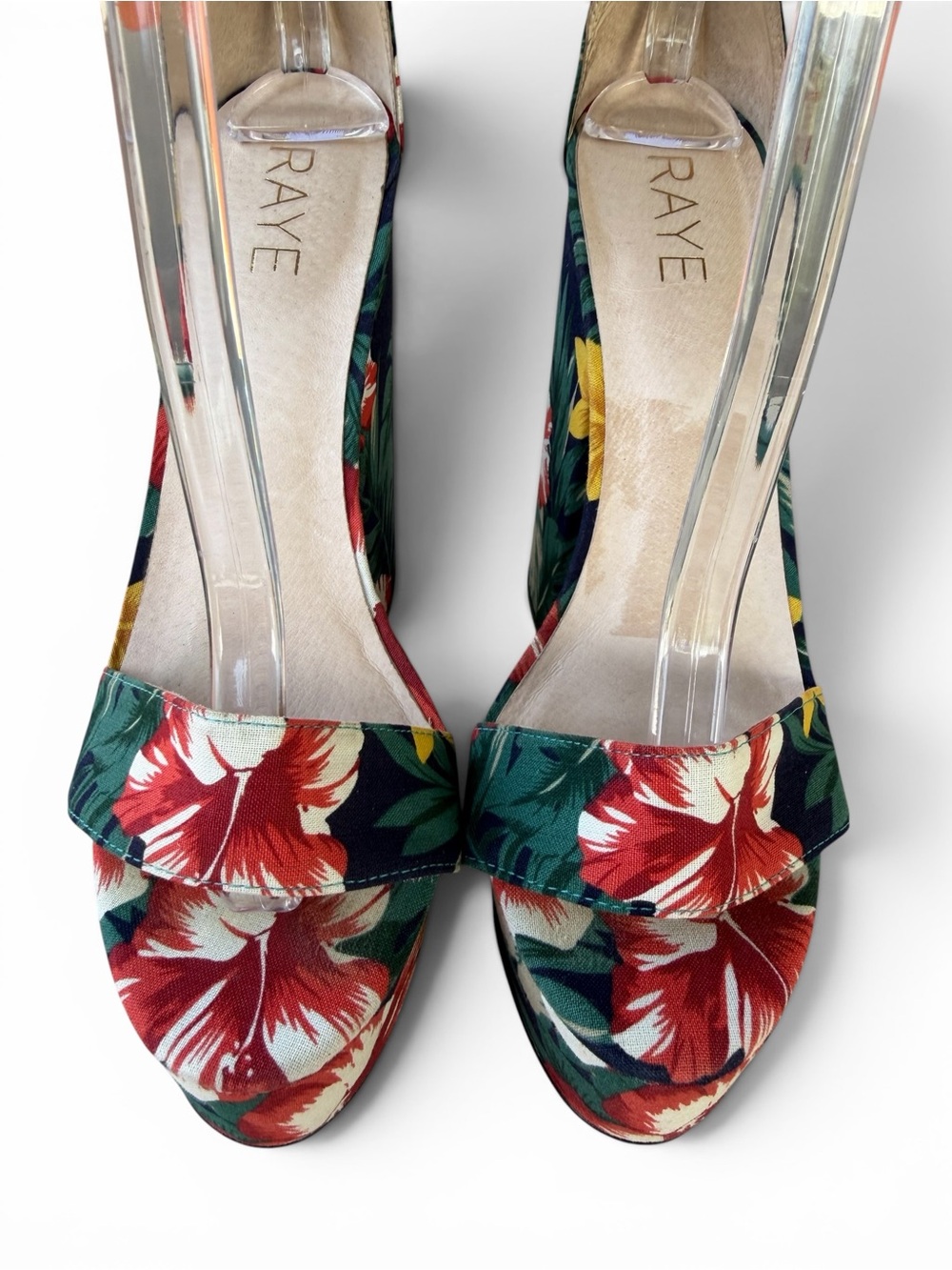 RAYE - Navy Vibrant Tropical Hibiscus Platform Sandals. Size 8 - Picture 5 of 9